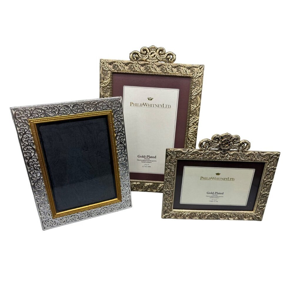 Set Of 3 Philip Whitney Gold-Plated Picture Frames‎ 5x7 and 3.5x5